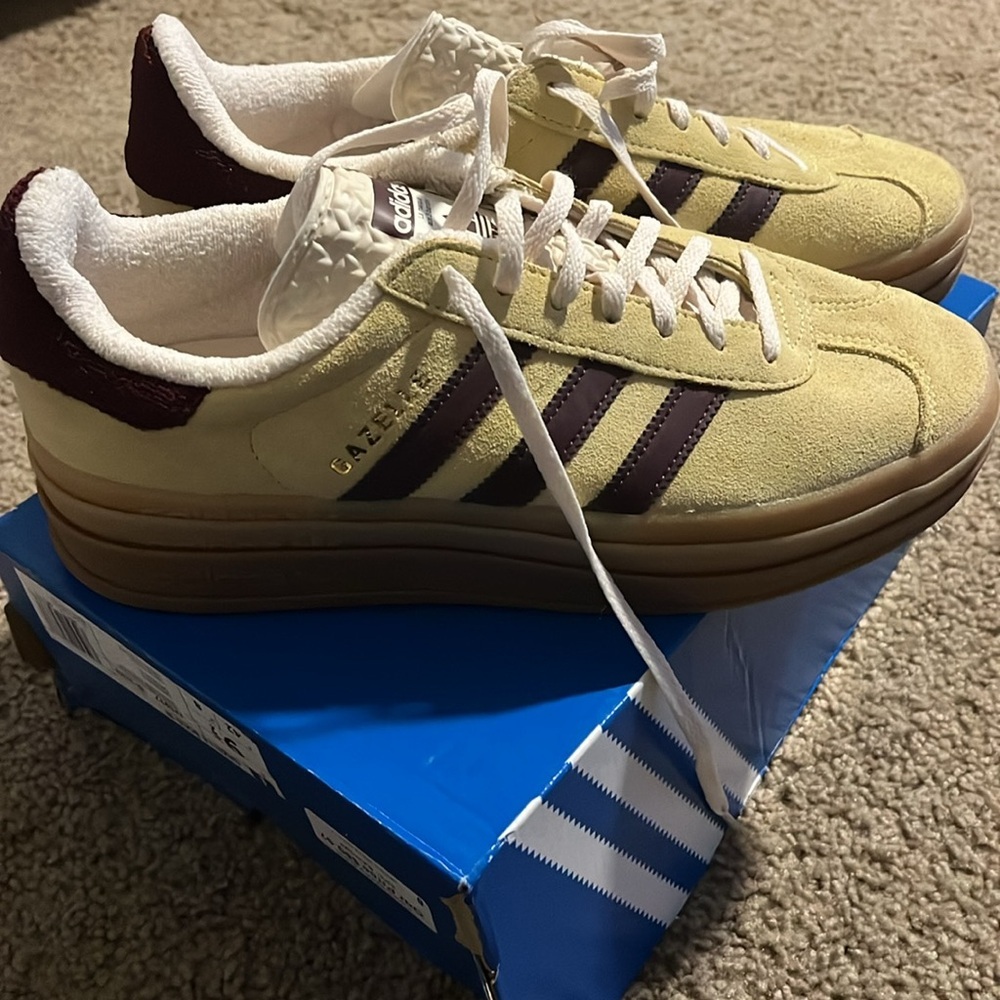 Adidas Gazelle Bold Maroon & Almyel Yellow, NWT